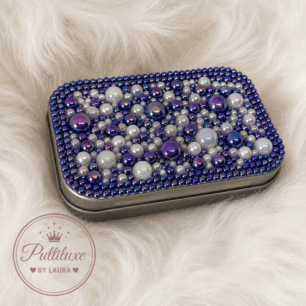 PuttiLuxe Royal Sapphire | Large Silver Handmade Bedazzled Putty Tin | Diamond Painting Accessory