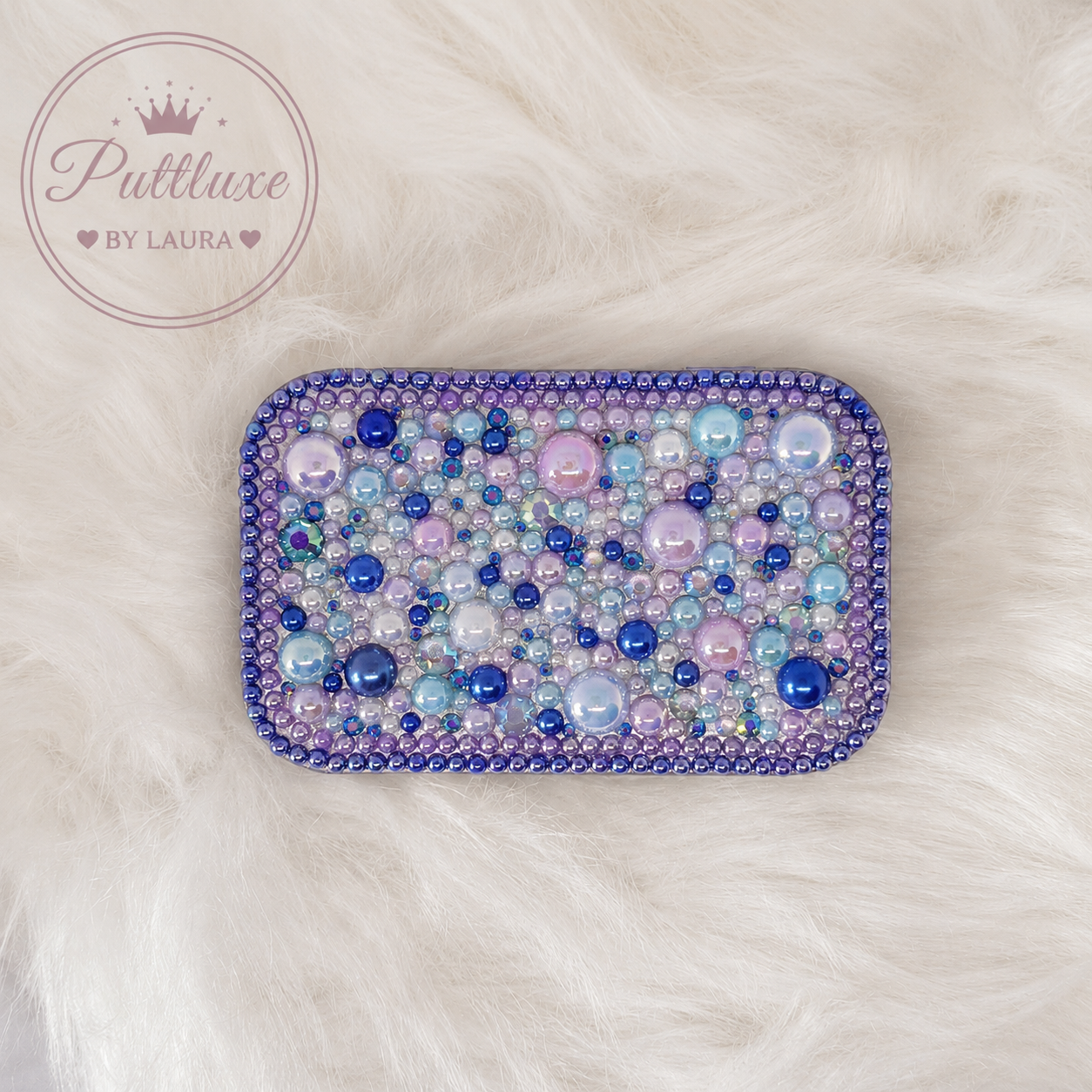 PuttiLuxe Starlit Skies | Large Silver Handmade Bedazzled Putty Tin | Diamond Painting Accessory