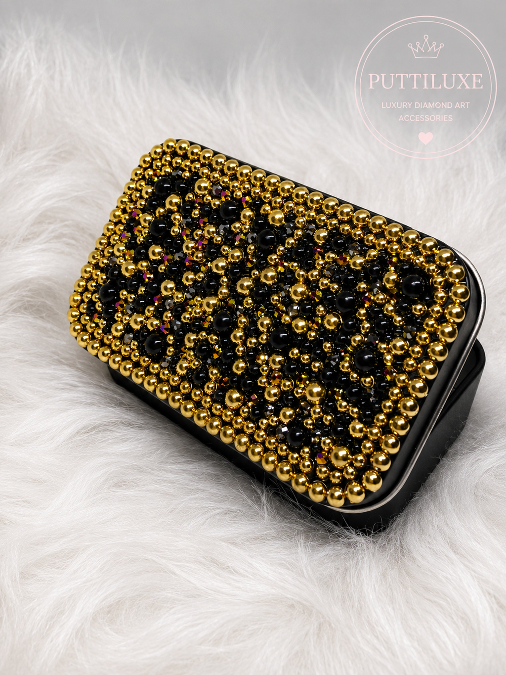 Puttiluxe Black| Midnight Majesty |Bedazzled Putty Tin | Luxury Diamond Art Storage