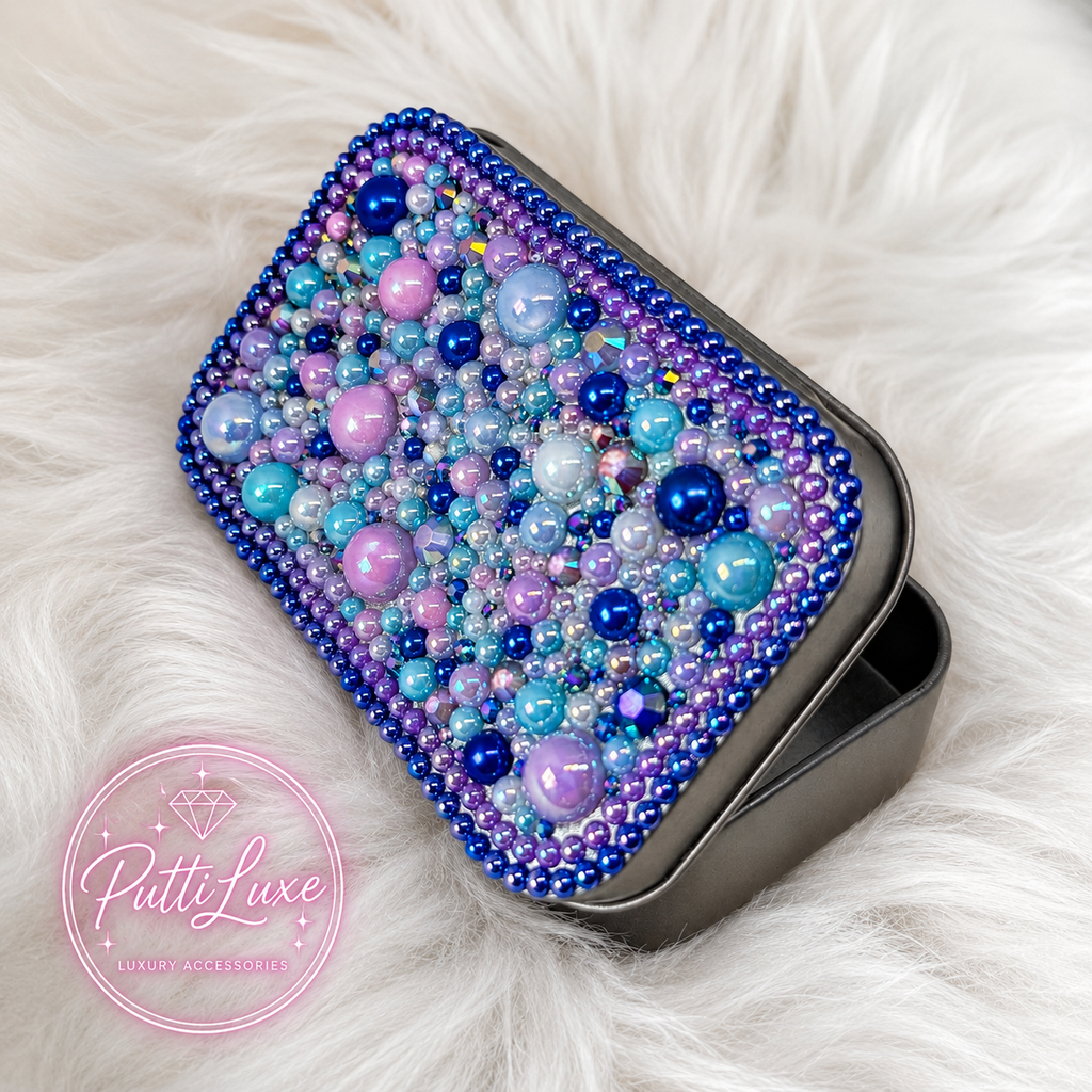 PuttiLuxe Starlit Skies | Large Silver Handmade Bedazzled Putty Tin | Diamond Painting Accessory