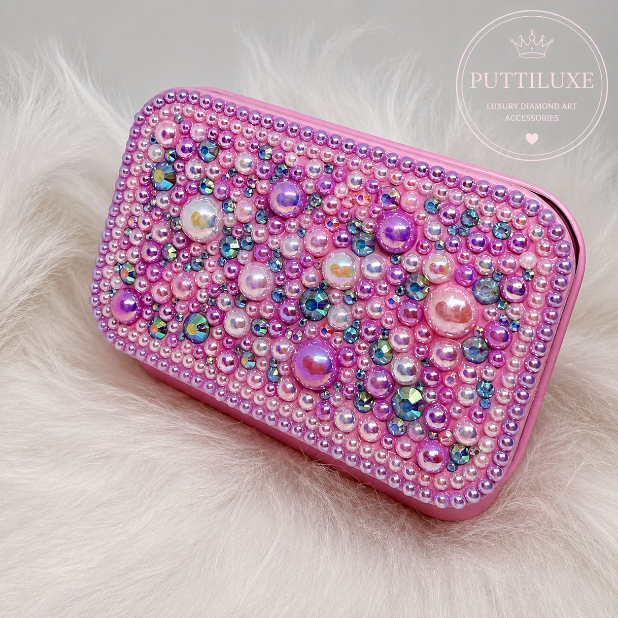 Puttiluxe Pink | Lavender Blush |Bedazzled Putty Tin | Luxury Diamond Art Storage