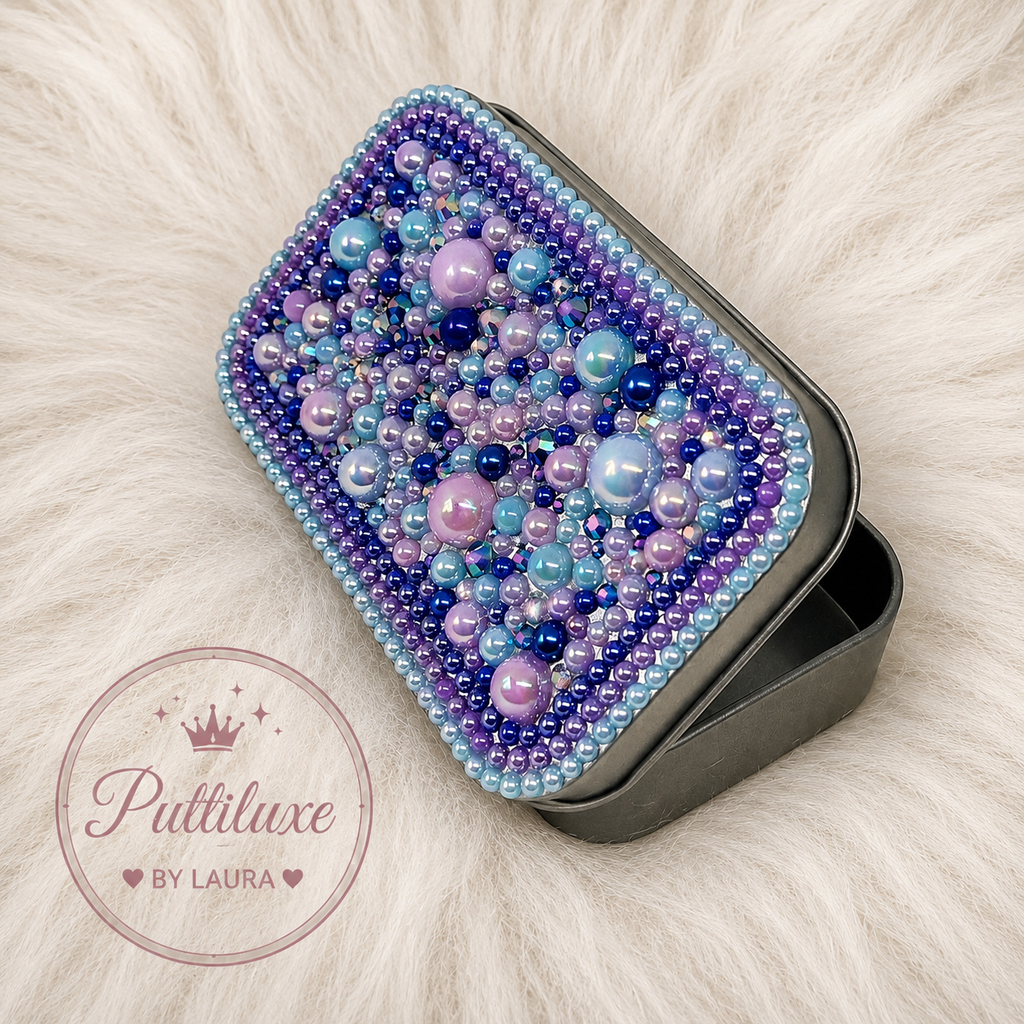 PuttiLuxe Nightshade | Large Silver Handmade Bedazzled Putty Tin | Diamond Painting Accessory