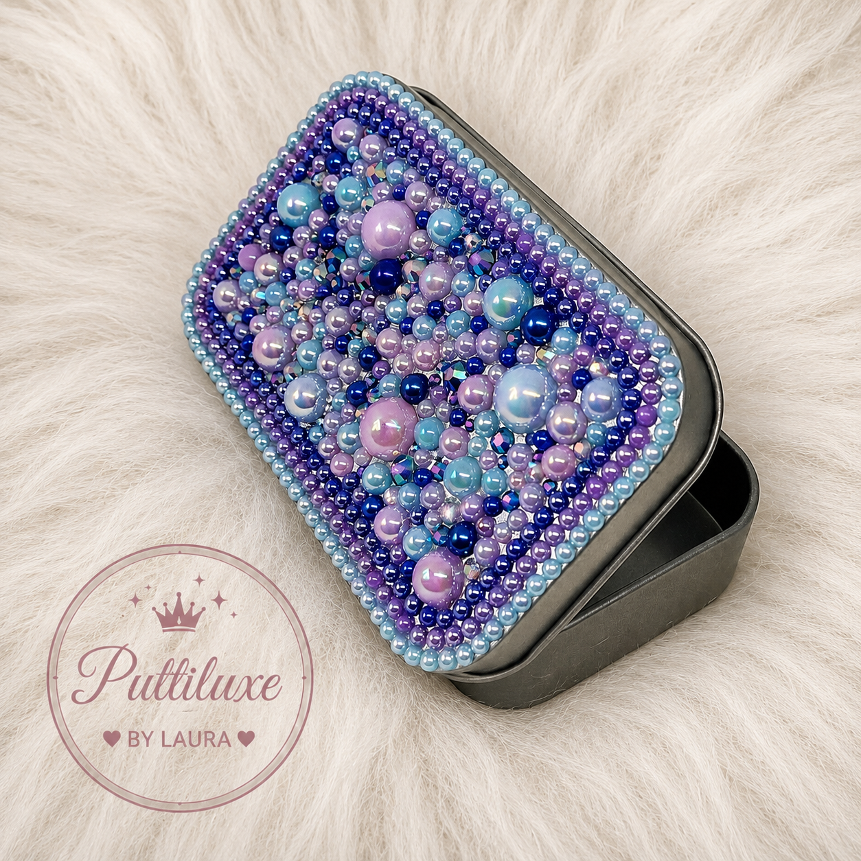PuttiLuxe Nightshade | Large Silver Handmade Bedazzled Putty Tin | Diamond Painting Accessory
