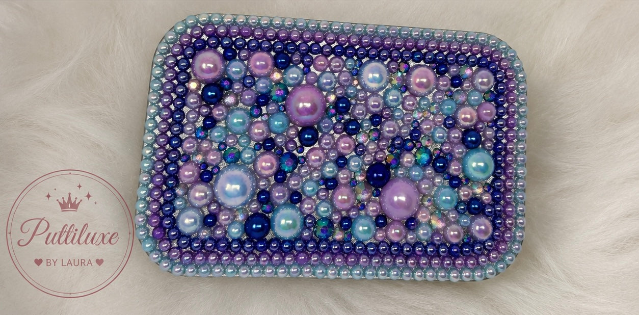 PuttiLuxe Nightshade | Large Silver Handmade Bedazzled Putty Tin | Diamond Painting Accessory