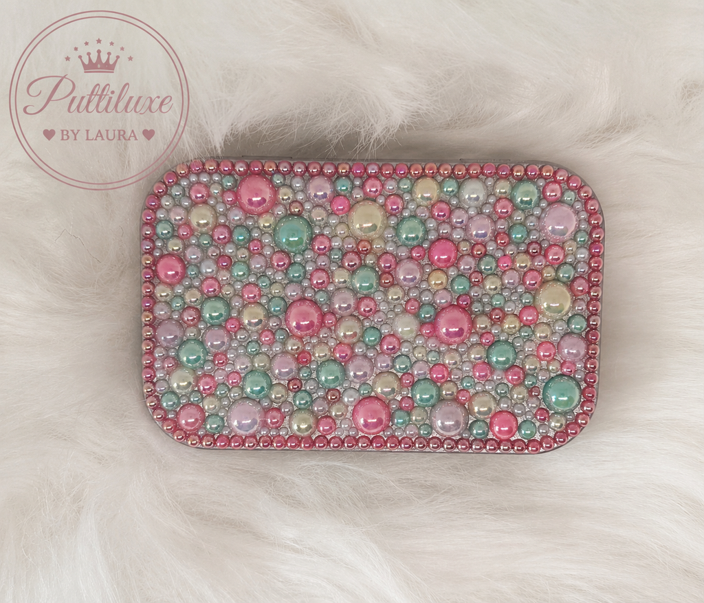 PuttiLuxe Candy Clouds | Large Silver Handmade Bedazzled Putty Tin | Diamond Painting Accessory