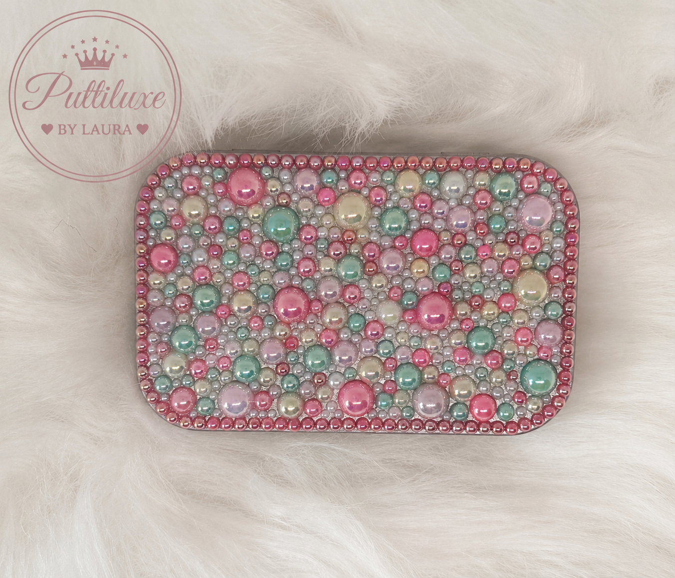 PuttiLuxe Candy Clouds | Large Silver Handmade Bedazzled Putty Tin | Diamond Painting Accessory