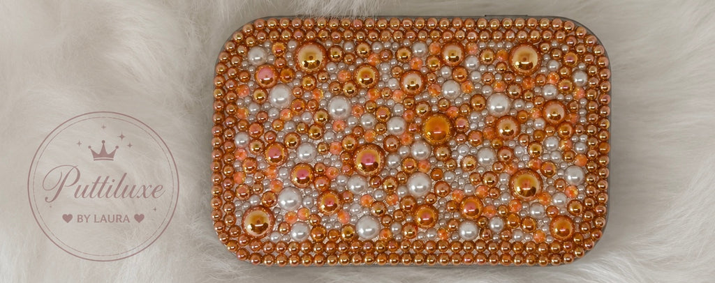 PuttiLuxe Golden Hour | Large Silver Handmade Bedazzled Putty Tin | Diamond Painting Accessory