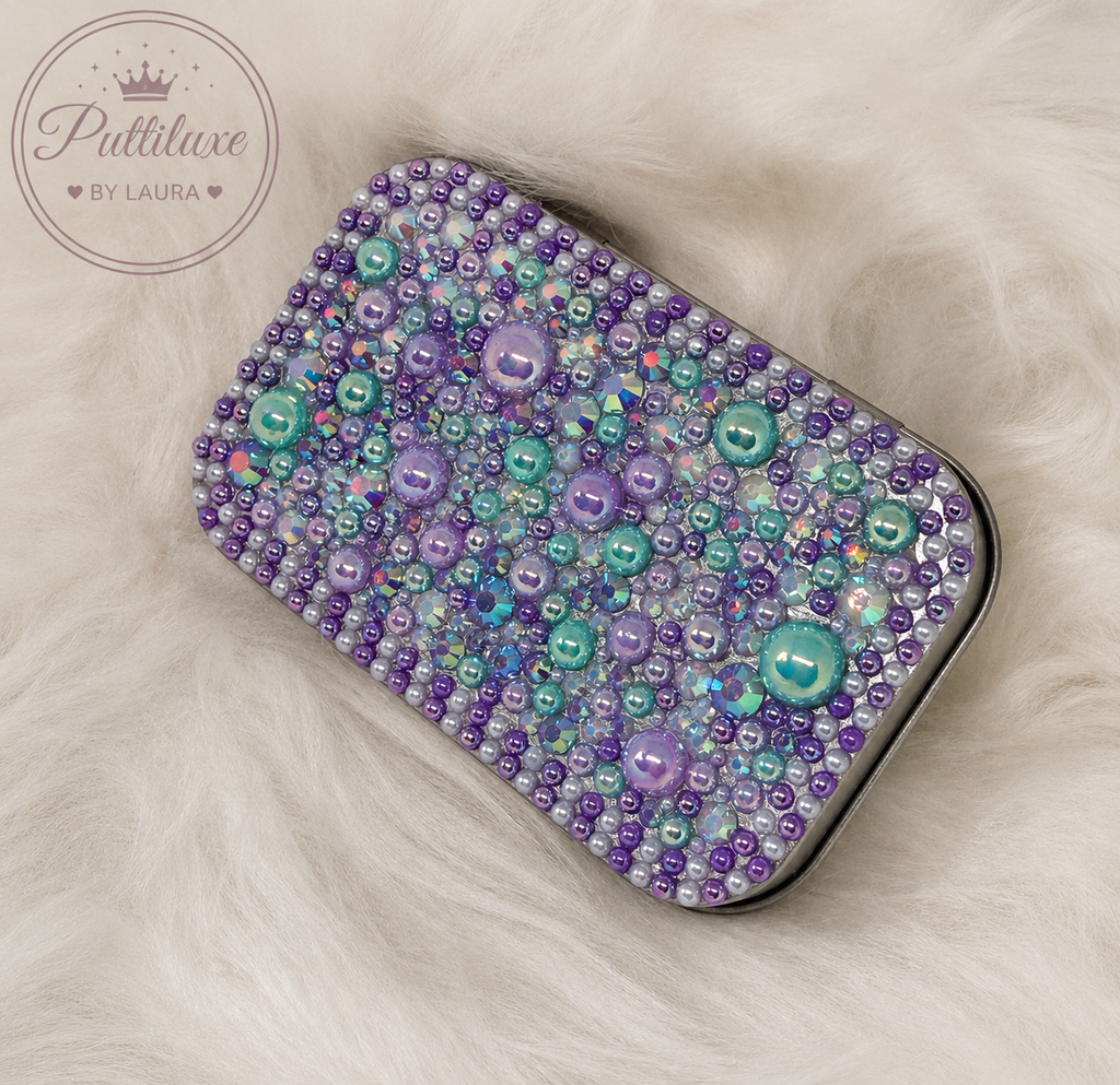 PuttiLuxe Mermaid Dreaming | Large Silver Handmade Bedazzled Putty Tin | Diamond Painting Accessory