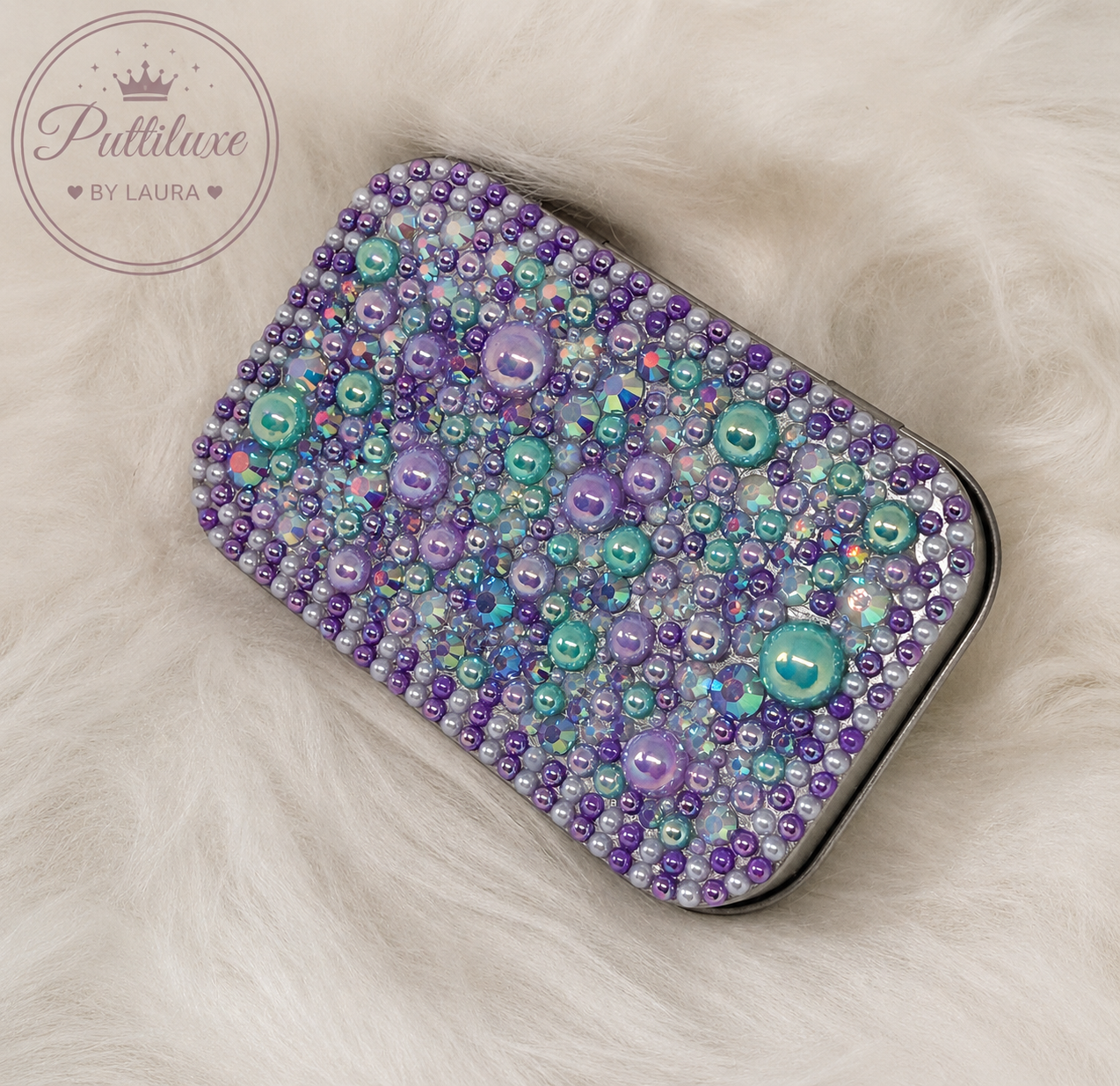 PuttiLuxe Mermaid Dreaming | Large Silver Handmade Bedazzled Putty Tin | Diamond Painting Accessory