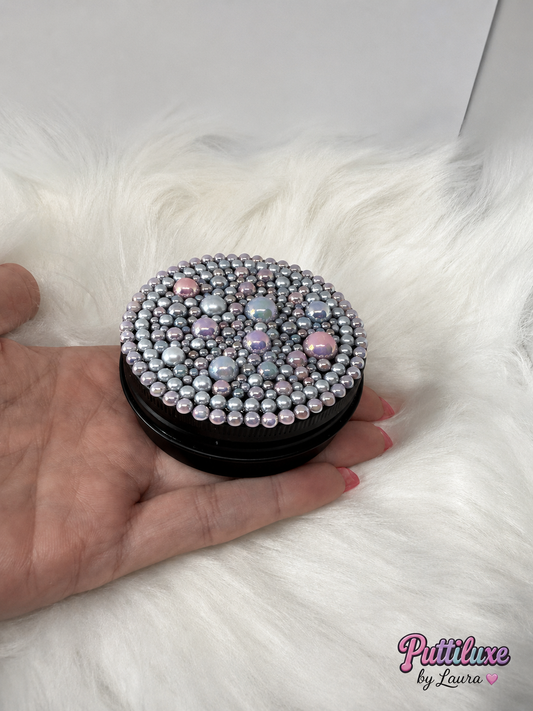 Moonlit Blush Large Round Black Tin