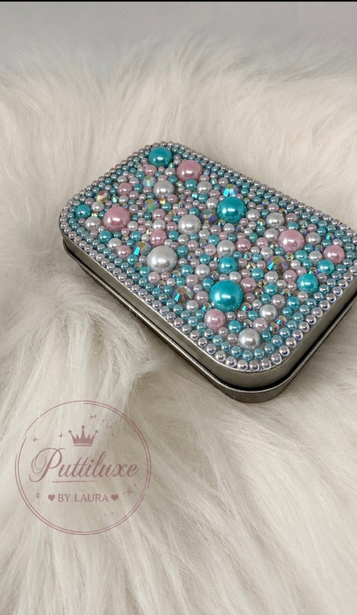 PuttiLuxe Aqua Luxe | Large Silver Handmade Bedazzled Putty Tin | Diamond Painting Accessory